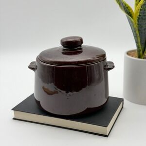 Vintage West Bend Brown Glazed Stoneware Bean Pot with Lid Made in USA Fall